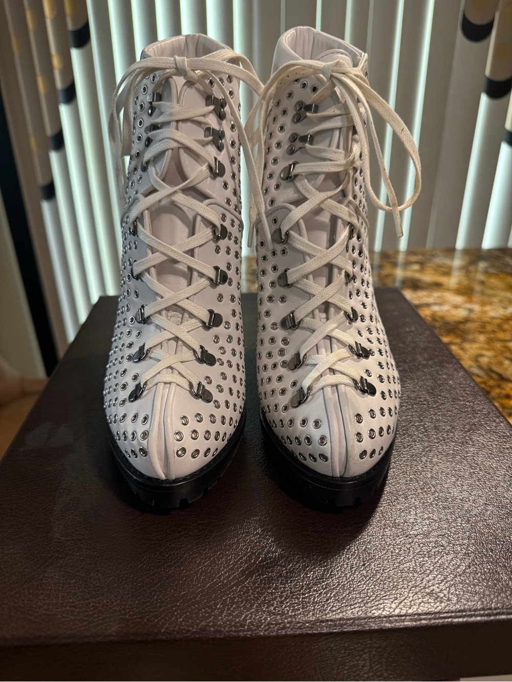 Alaia White Studded Lace-Up Women's Boots Sz37.5 New in Box